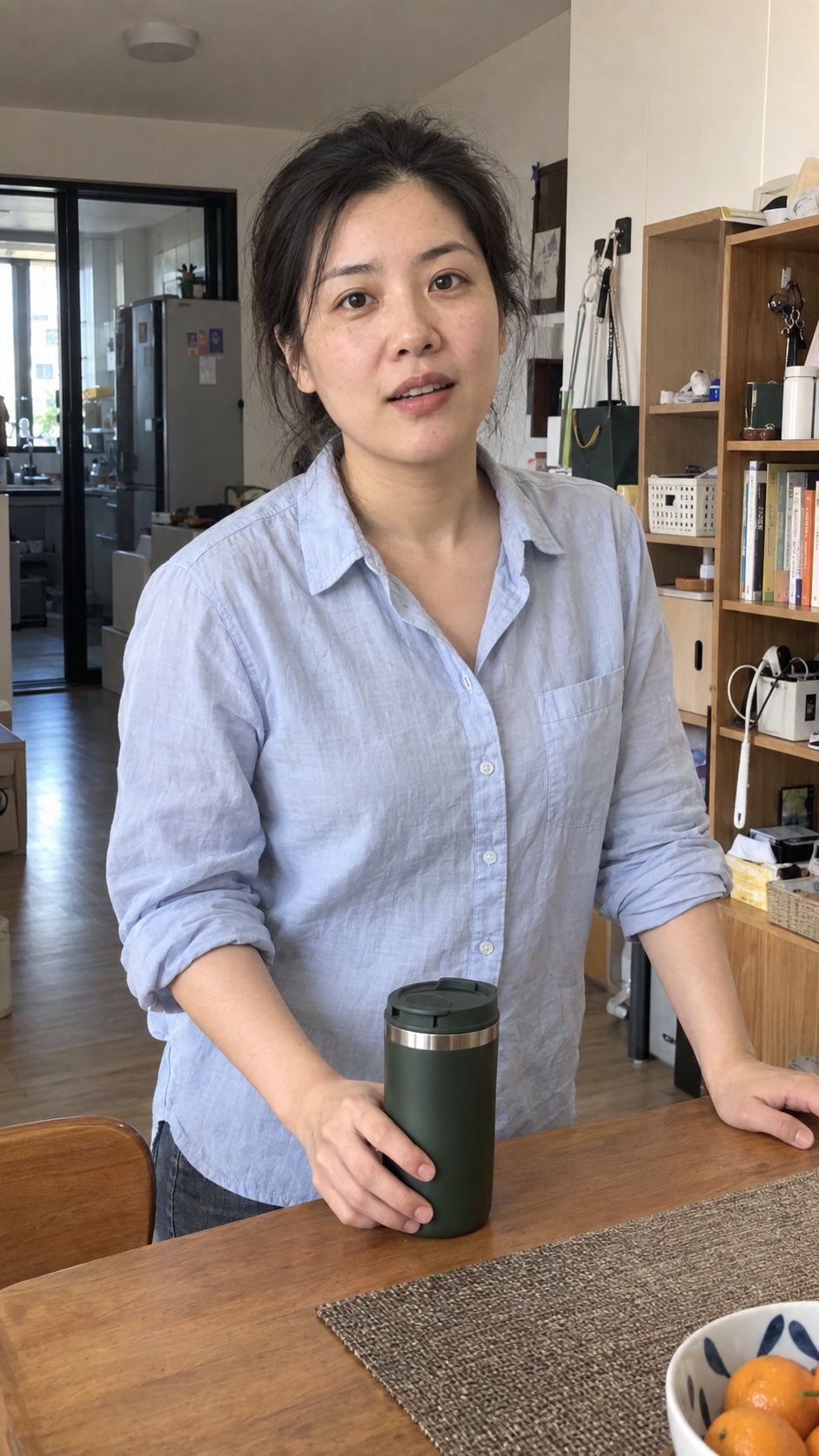 女性手持深绿色随行杯